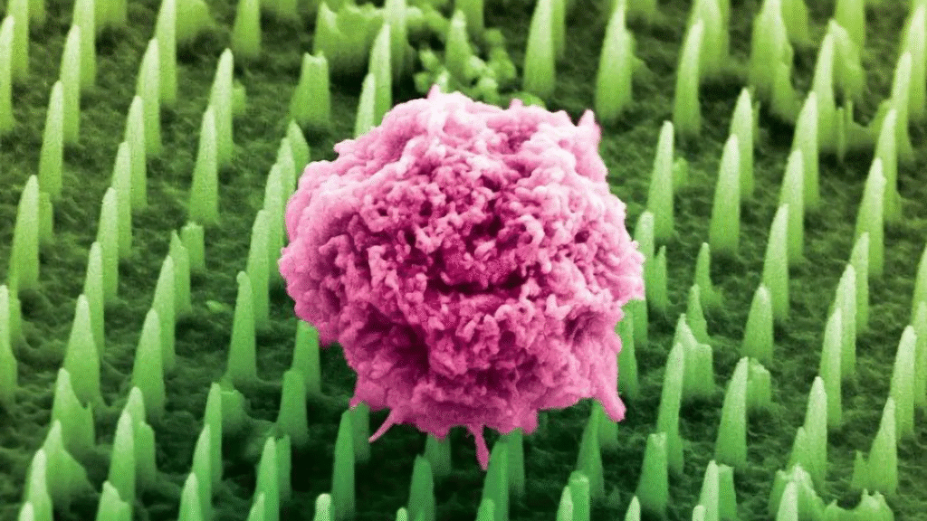 Colorized image of Nanoneedles